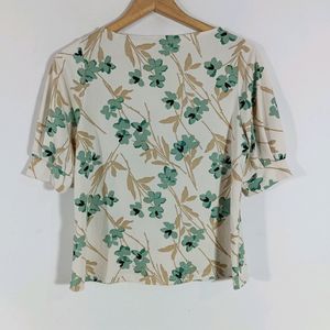 Cream Printed Casual Top (Women)