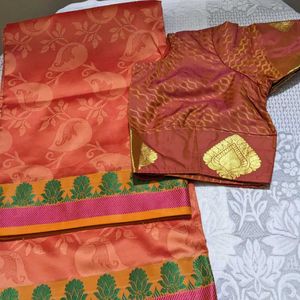 It Is An Artsilk Saree With Stitched Blouse Size