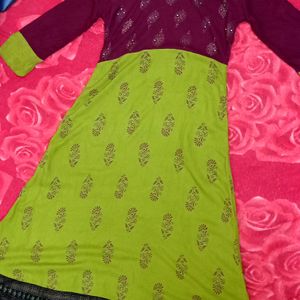 Green And Violet Multi Colour Anarkali Top