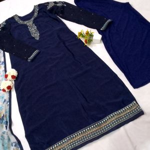 Blue Suit With Palazzo And Dupatta