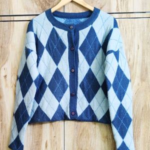 Sky Blue Design Cardigan Size-40