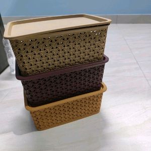 Pack Of 3 Multipurpose Storage Basket With Lid..