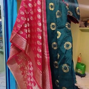 beautiful threads work suit with red duppata