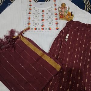 👗Embroidery Kurti with pant and dupatta set 👗