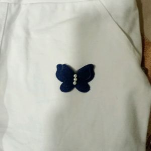 White Butterfly Cotton Shorts For Kids(Girls).