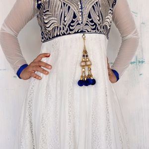 Blue White Anarkali Suit