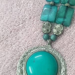 Turquoise Blue Necklace With Matching Earrings