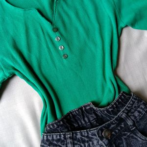 Both Green Bodycon Top And Straight Fit jeans