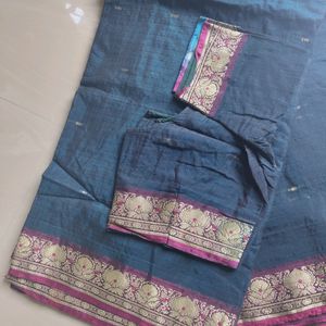 Blue And Maroon Cotton Saree