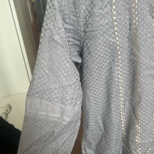 Grey A Line Kurti With Pockets