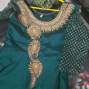 A Beautiful Bottle Green Ethnic Gown