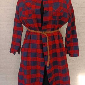 Imported Checkered Shirt Dress