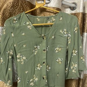 Light Olive Green Top With Bell Short Sleeves