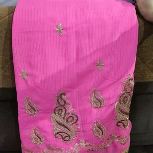 Pink Saree With Stitched Blouse