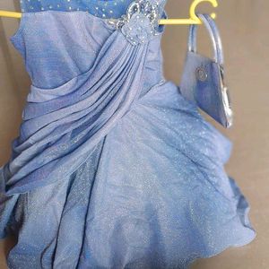 Sparkling Blue Asymmetric Party Frock & Bag