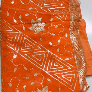 Orange  Shimmer Saree