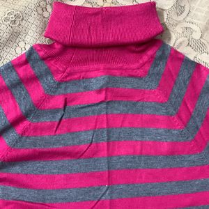 Pink & Grey Striped Warm Fitted Top