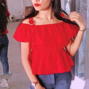 Peplum Top Red Hot Downshoulder