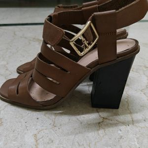 Clarks Tan Leather Block Heels