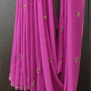 Price Drop Magenta Saree With Heavy Stone Work!