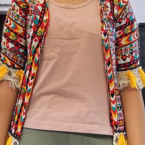 Vibrant Ethnic Jacket With Tassels