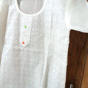 Pure White Chikankari Stitched Kurta