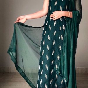 Dark Green Premium Kurti Suit Set With Duppatta