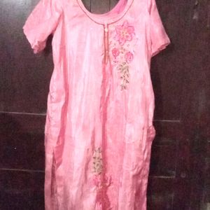 Pink Crepe Kurti Andahining Smooth Legging