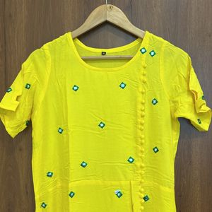 Anarkali Yellow Embroidery Kurta For Women