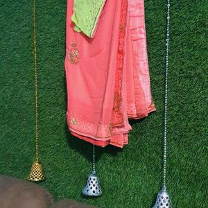 Beautiful Gajari pink chiffon saree