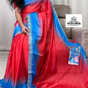 Reddish-blue Color Rangoli Sarees With Kalmkari Bl