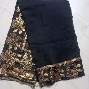 Party Wear BLACK peacock Border Heavy Saree