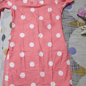 Get Free Delivery On This Polka Print Pink Kurti. No Damage.