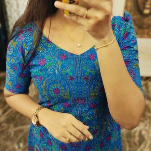 Blue cotton kurti with dupatta