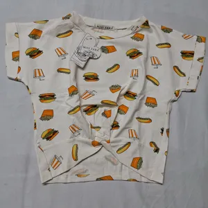 Crop Top with Burger and Fries Pattern