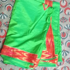 Green And Red Saree Without Blouse