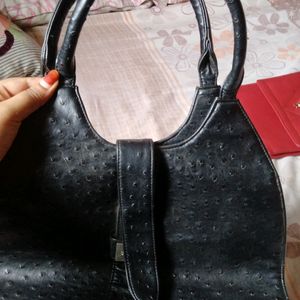 Espelho Designer Black Leather Hand Bag