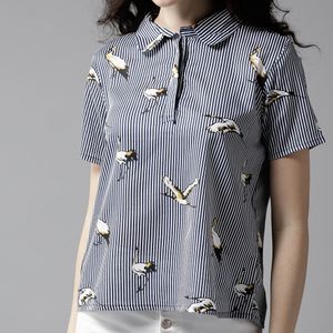 Women's Striped Bird Printed Tops & Tunics