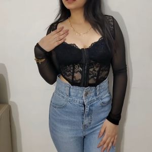 Black Corset Sheer Top