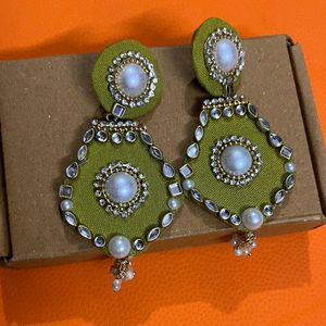 New Fabric Hand Made Earrings Colour Madhi Green