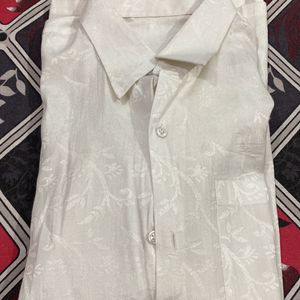 White Self Design Cotton Silk Shirt