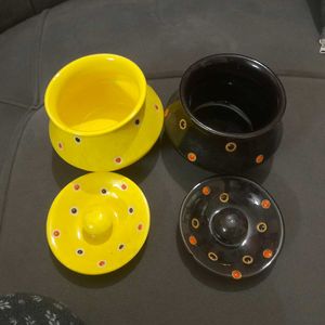 2 Ceramic Containers For Tea, Coffee, Sugar, Etc.