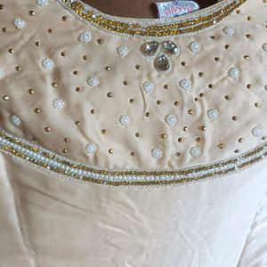 Light Golden Moti Work Party Wear Long Gown