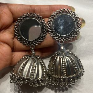 light weight silver oxidised jhumka