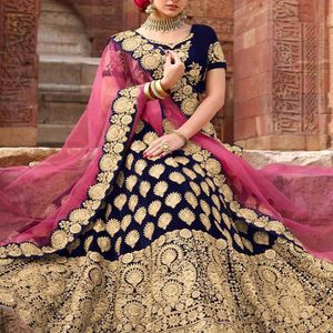 Semi Stiched Navy Blue Lehnga Choli