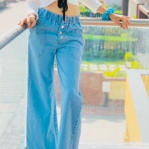 Wide Leg Elastic Button Ups Denim