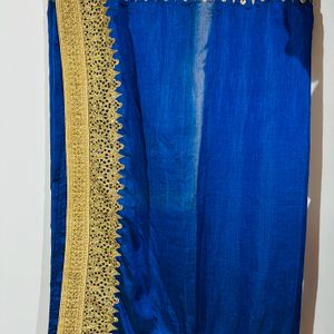 Party Wear Navy Blue Saree With Golden Work