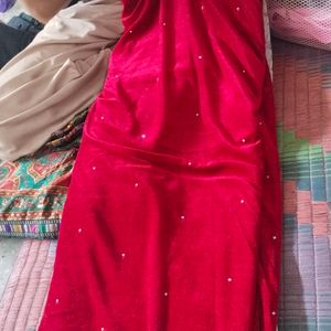 Velvet And Net Maroon Party Wear Saree