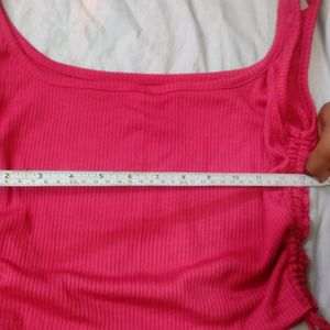 Ribbed Hot Pink Tank Top With Ruched Sides