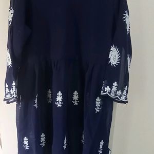 Chikankari Nevy Blue Short Kurti